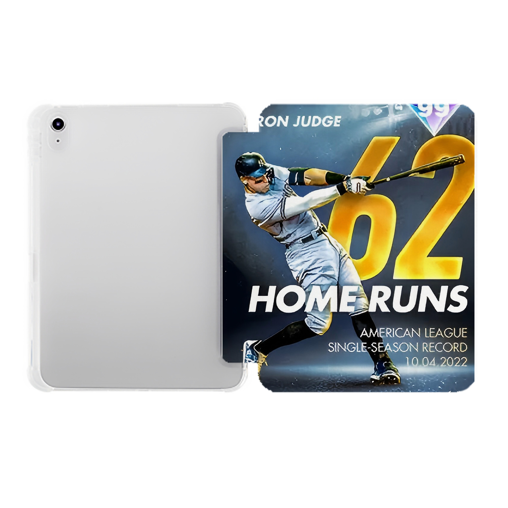 Aaron Judge 62nd Home Run Milestone Premium Tri-Fold PU Leather & Silicone IPad Case With Pencil Slot – Fits 9.5,10.5,10.9 – Adjustable Stand, Slim, Protective
